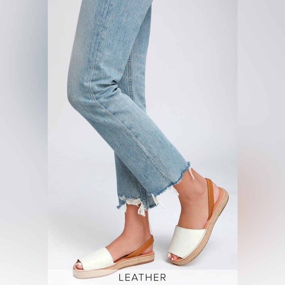 Leticia White Leather Espadrille Flat Sandals